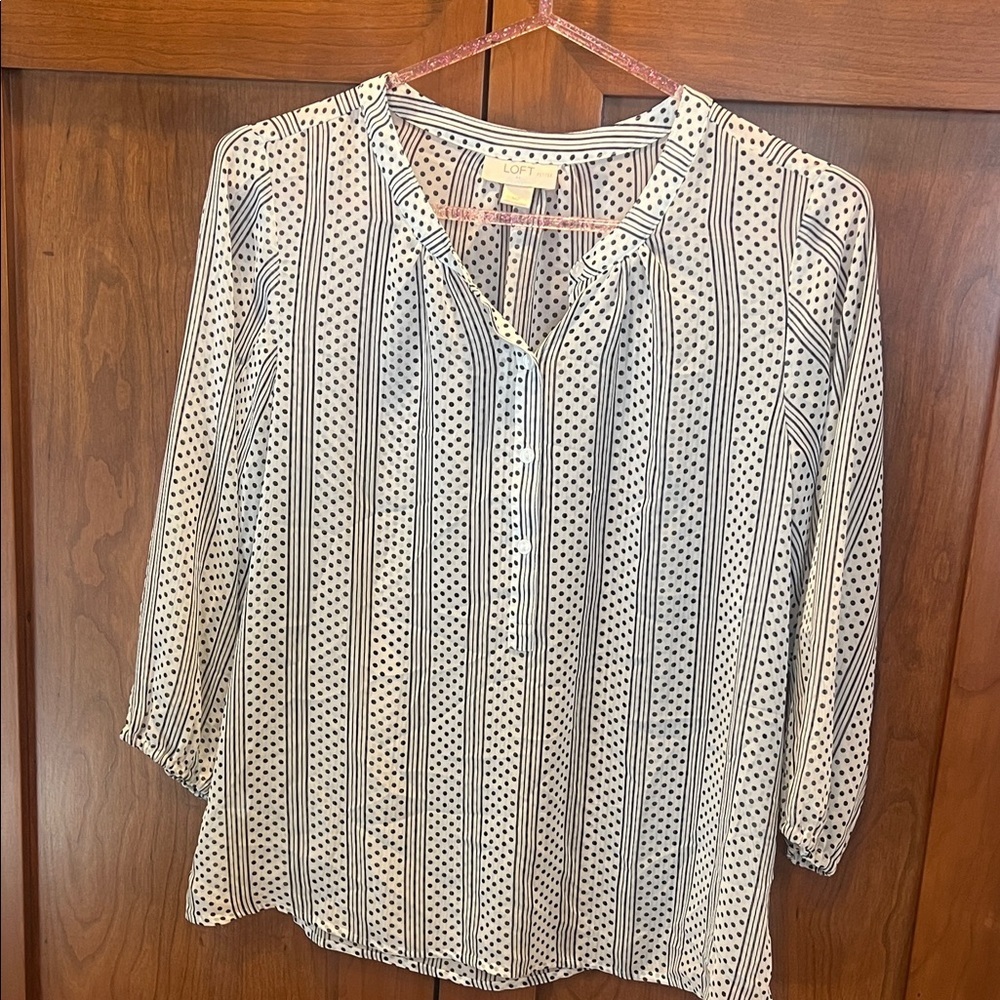 LOFT Black and White Striped Blouse